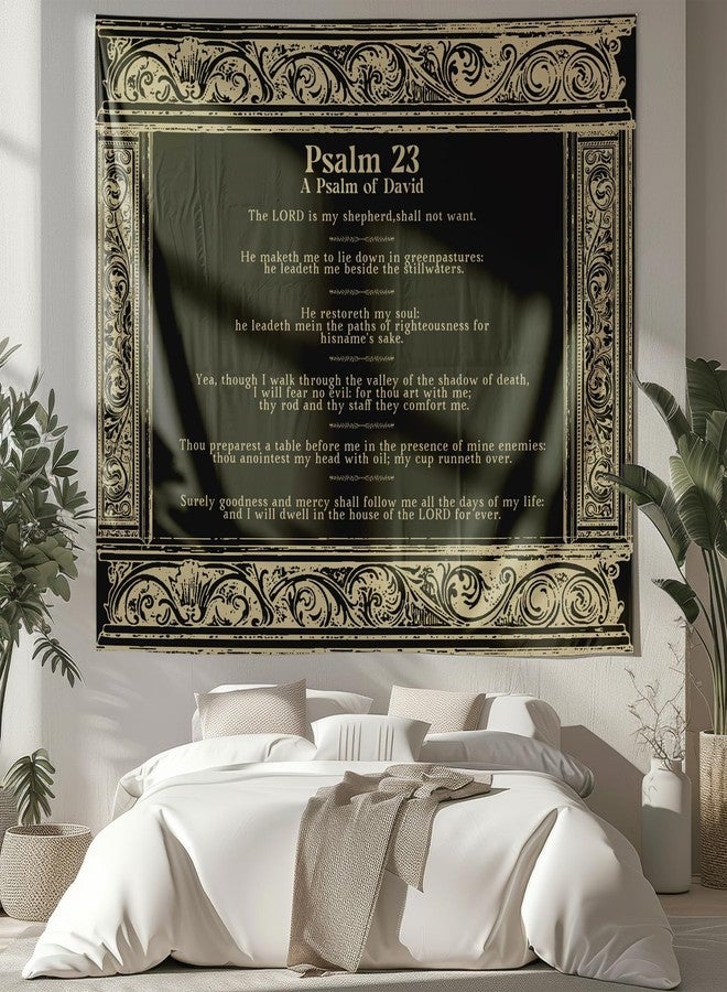 NIPINUS Christian Wall Tapestry with Bible Verses - Psalm 23, Large tapestry wall hanging,Black Retro Motivational Flags Tapestry for Bedroom, Dorm, Living Room Decor Wall Art, 50×60 inches - Image 1